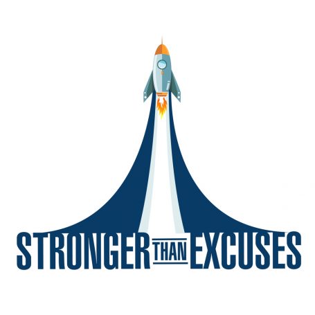 Stronger than Excuses rocket smoke message illustration isolated over a white background
